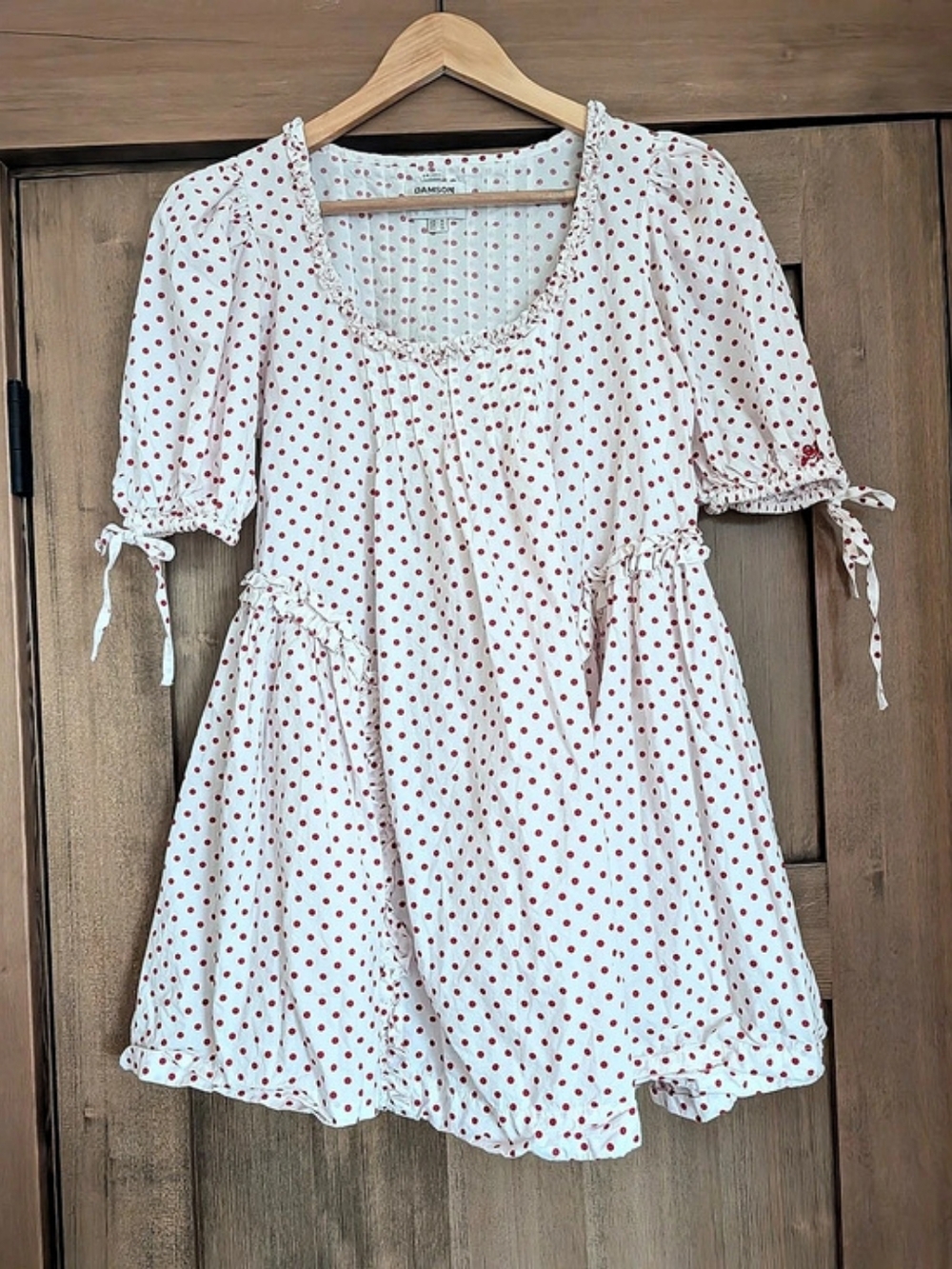 Damson Madder Meri Polka-Dot Ruffled Cotton-Poplin Mini Dress White & Red Size 4